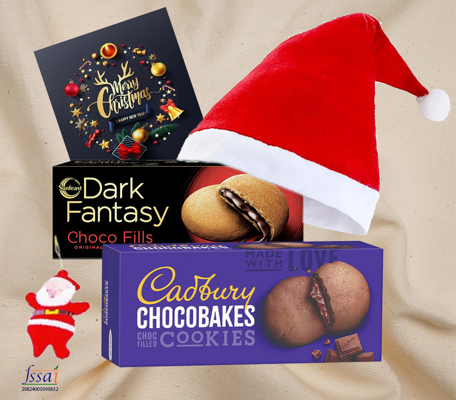 Merry christmas gift sets Hamper Special with Cookies Santa Greeting Paper Gift Box (Multicolor, Silver)